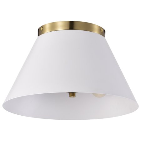 NUVO Dover 2-Light Small Flush Mount - White with Vintage Brass 60/7418